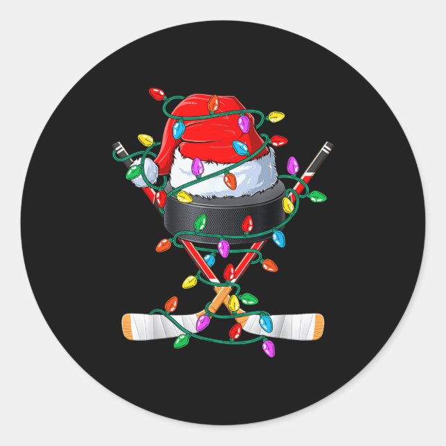 Christmas Hockey Xmas Santa Srts Hat Ball Kids Boy Classic Round Sticker (Front)