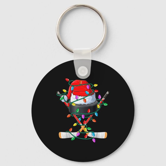 Christmas Hockey Xmas Santa Srts Hat Ball Kids Boy Key Ring (Front)