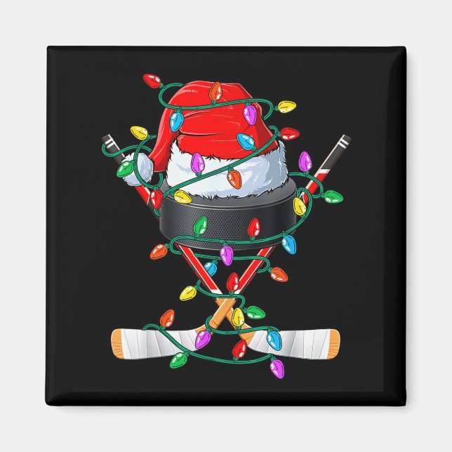 Christmas Hockey Xmas Santa Srts Hat Ball Kids Boy Magnet (Front)