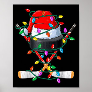 Christmas Hockey Xmas Santa Srts Hat Ball Kids Boy Poster