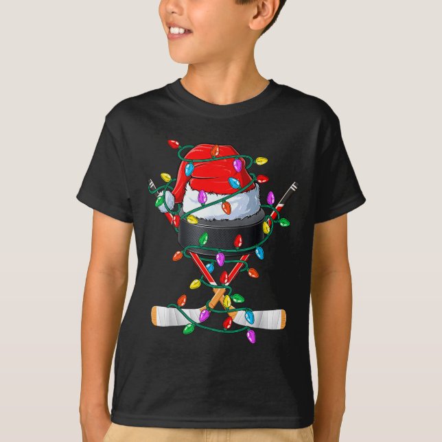 Christmas Hockey Xmas Santa Srts Hat Ball Kids Boy T-Shirt (Front)