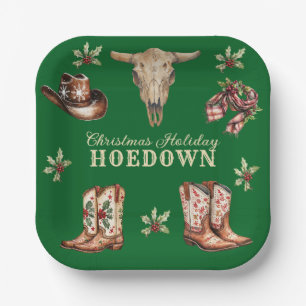 Christmas Hoedown Cowboy Boots Skull Holiday Paper Plate