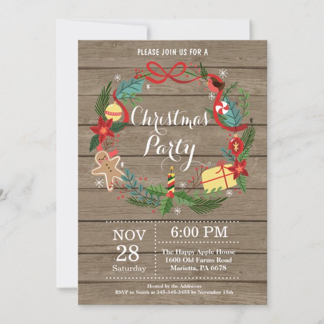 Christmas Holiady Party Invitation Floral Wreath (Front)