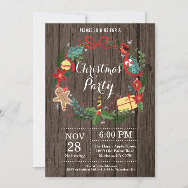 Christmas Holiady Party Invitation Floral Wreath (Front)