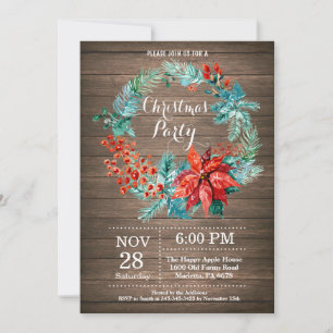 Christmas Holiady Party Invitation Floral Wreath