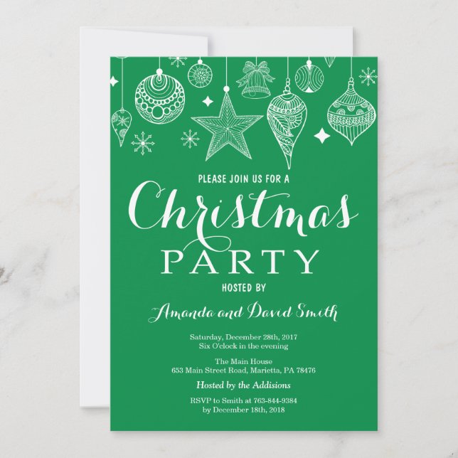 Christmas Holiady Party Invitation Green Ornament (Front)
