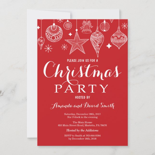 Christmas Holiady Party Invitation Red Ornament (Front)