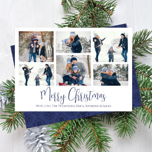 Christmas Holiday 6 Six Photo Navy Blue Snowflake Card