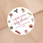 Christmas Holiday A Merry Little Baby Shower Favou Classic Round Sticker<br><div class="desc">These are Christmas A Merry Little Baby Shower Party Favour Stickers! These stickers are perfect for a Christmas holiday themed baby shower to celebrate your baby boy or girl!</div>