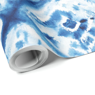 Christmas Holiday Abstract Tie Dye Pattern Blue Wrapping Paper