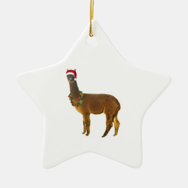 Christmas Holiday Alpaca Ceramic Tree Decoration (Front)