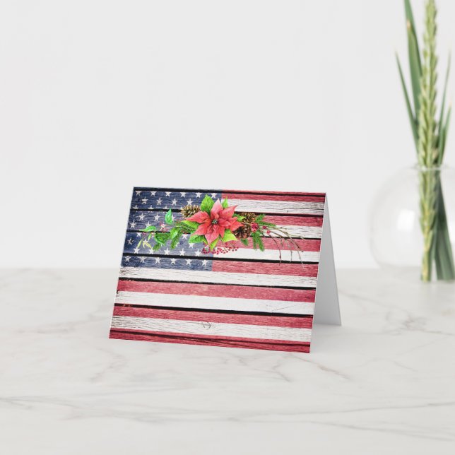 Christmas / Holiday American Wood Image Flag 1 Card (Front)