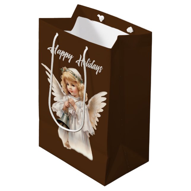  Christmas Holiday Angel add text watercolor Medium Gift Bag (Front Angled)