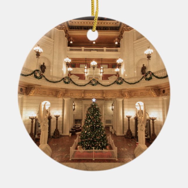 Christmas Holiday at Pennsylvania State Capitol Ceramic Tree Decoration (Front)
