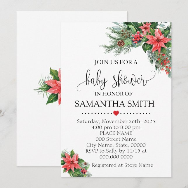 Christmas Holiday baby shower Invitation (Front/Back)