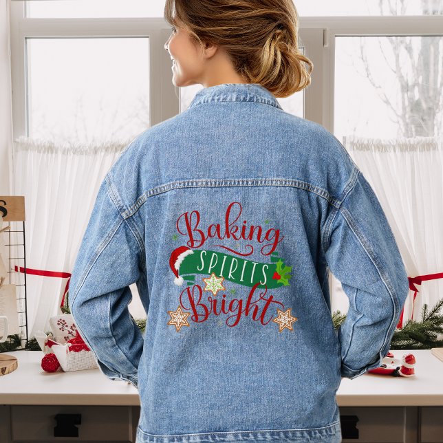 Christmas Holiday Baking Spirits Bright Festive Denim Jacket (Christmas Holiday Baking Spirits Bright Festive Denim Jacket)