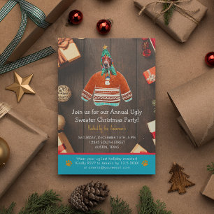 Christmas Holiday Basset Hound Ugly Sweater Party Invitation
