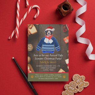 Christmas Holiday Bernese Dog Ugly Sweater Party Invitation