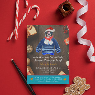 Christmas Holiday Bernese Dog Ugly Sweater Party Invitation