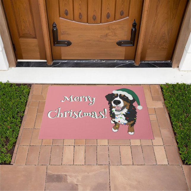 Christmas Holiday Bernese Mountain Dog Doormat (Outdoor)
