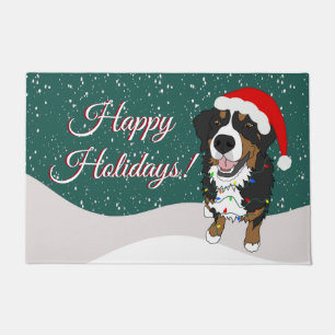 Christmas Holiday Bernese Mountain Dog  Doormat
