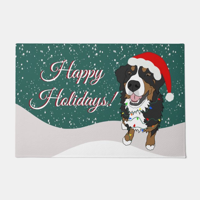 Christmas Holiday Bernese Mountain Dog  Doormat (Front)