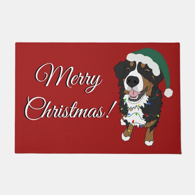 Christmas Holiday Bernese Mountain Dog Doormat (Front)