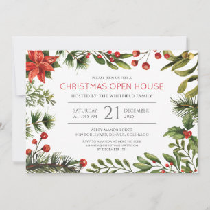 Christmas Holiday Berries Greenery Watercolor Invitation