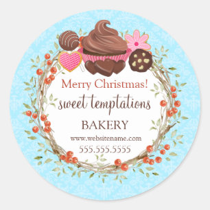 Christmas Holiday Berry Wreath Assorted Desserts Classic Round Sticker