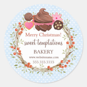 Christmas Holiday Berry Wreath Assorted Desserts Classic Round Sticker