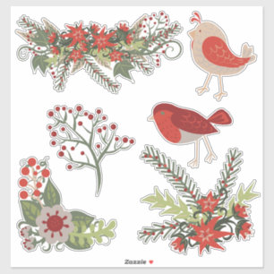 Christmas Holiday Birds Flowers