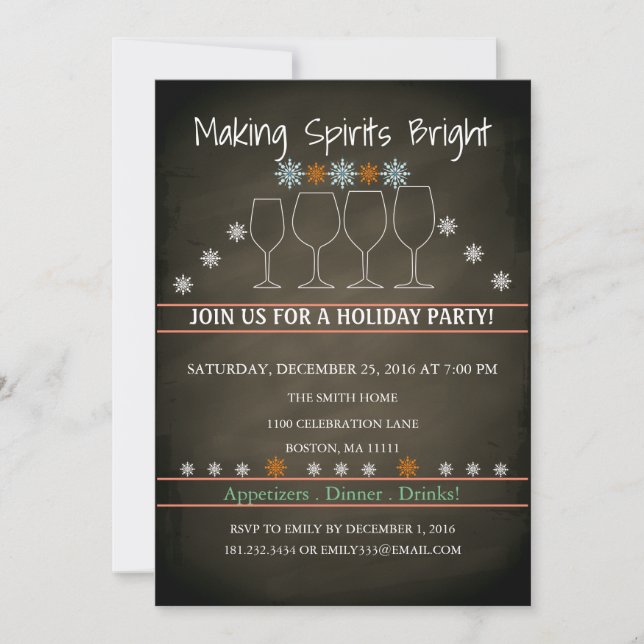 Christmas Holiday Black Chalkboard Snowflake Party Invitation (Front)