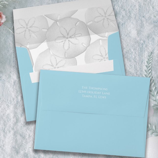 Christmas Holiday Blue Beach Sand Dollar  Envelope (Light blue sand dollar return address envelope.)