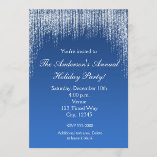 Christmas Holiday Blue Glitter Elegant Invitation