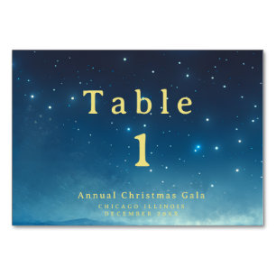 Christmas Holiday Blue Gold Table Card