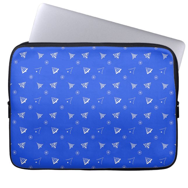christmas holiday blue pattern laptop sleeve (Front)