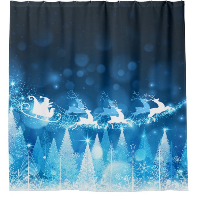 Christmas Holiday - Blue Santa and Sleigh Shower Curtain (Front)