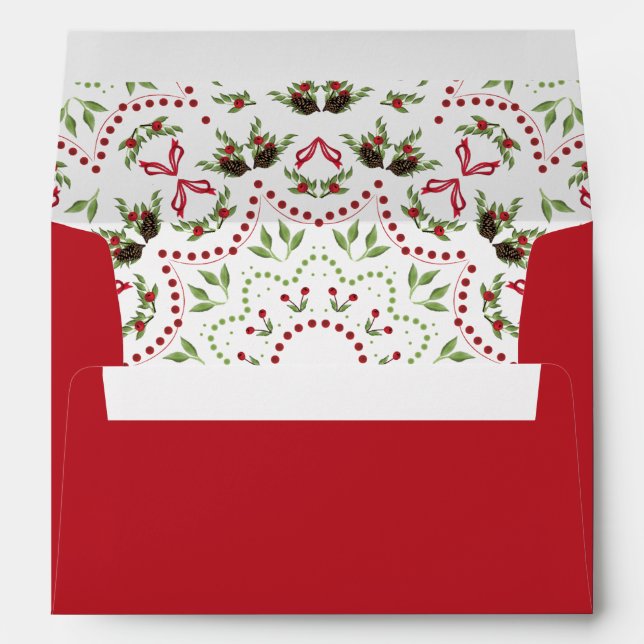 Christmas Holiday Botanical Pine Cones Holly Berry Envelope (Back (Bottom))