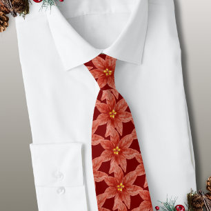 Christmas Holiday Botanical Red Floral Poinsettia  Tie