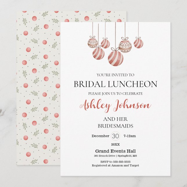 Christmas Holiday Bridal Luncheon Invitation (Front/Back)