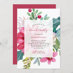 Christmas Holiday Brunch and Bubbly   Floral Invitation