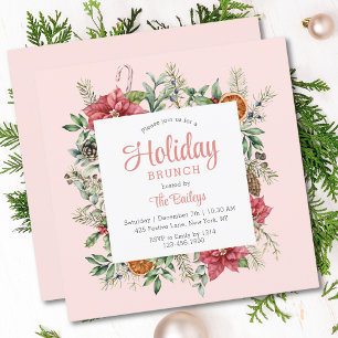 Christmas Holiday Brunch Festive Floral Invitation