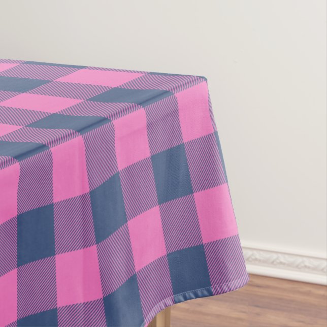 Christmas Holiday Buffalo Plain Pink Blue Pattern Tablecloth (In Situ)