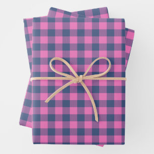Christmas Holiday Buffalo Plain Pink Blue Pattern Wrapping Paper Sheet