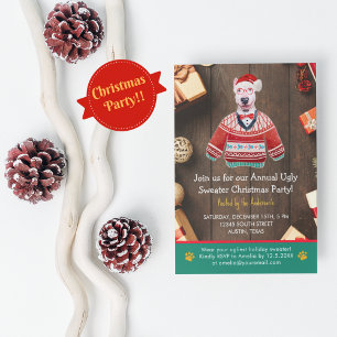 Christmas Holiday Bull Terrier Ugly Sweater Party Invitation