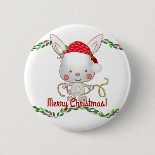 Christmas Holiday Bunny 6 Cm Round Badge