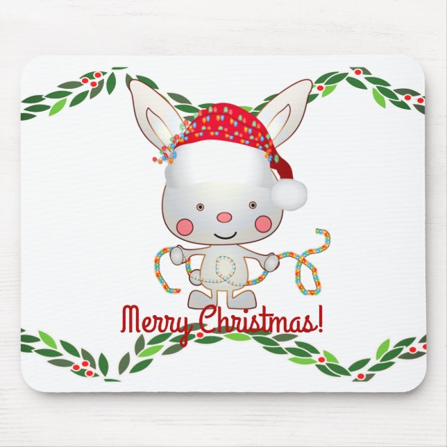 Christmas Holiday Bunny Mouse Mat (Front)