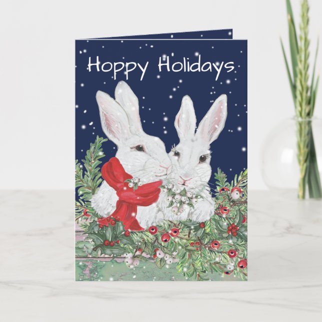 Christmas Holiday Bunny Rabbit Snow Greenery Cute (Front)