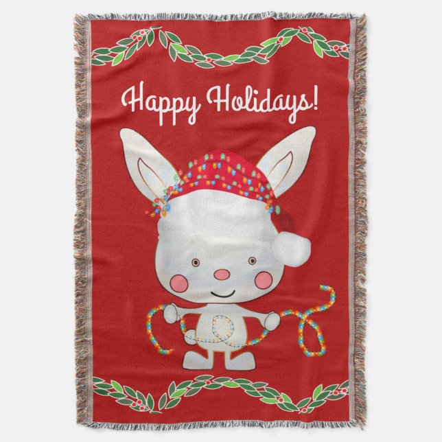 Christmas Holiday Bunny Throw Blanket (Front Vertical)