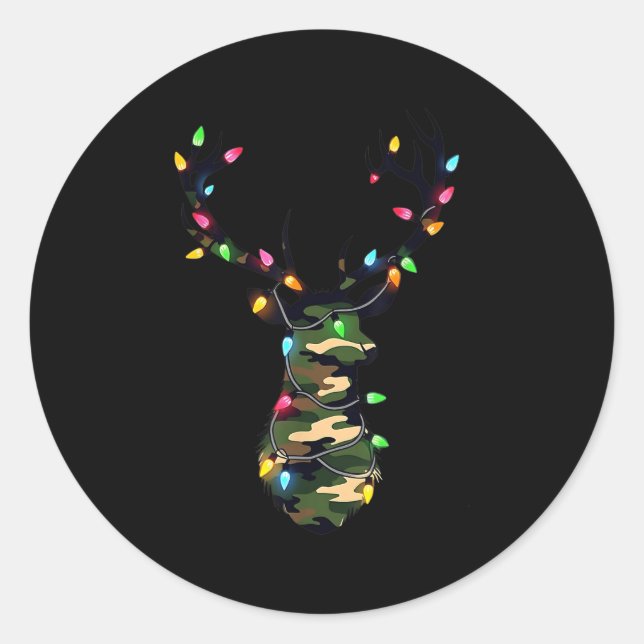 Christmas Holiday Camo Deer Hunting Reindeer Xmas  Classic Round Sticker (Front)
